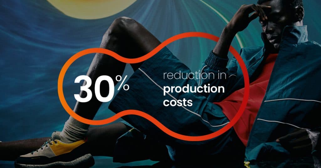 Image with statistic text overlay reading "30% reduction in production costs"