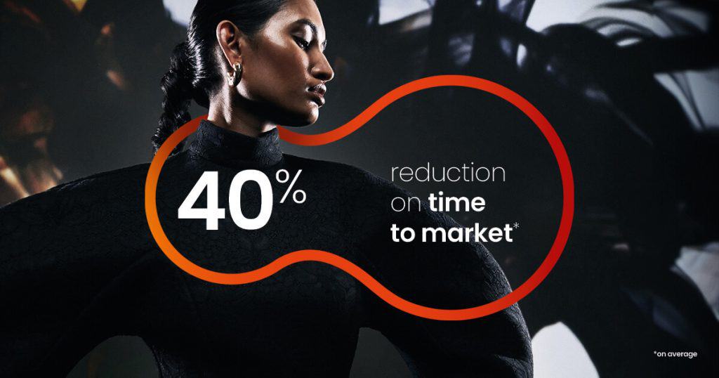 Image with statistic text overlay reading "40% reduction on time to market"