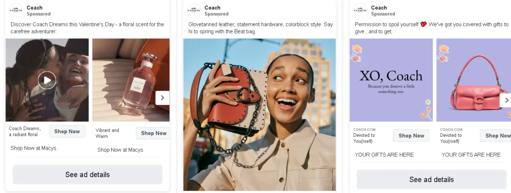 Collection of Coach paid ads on Facebook.