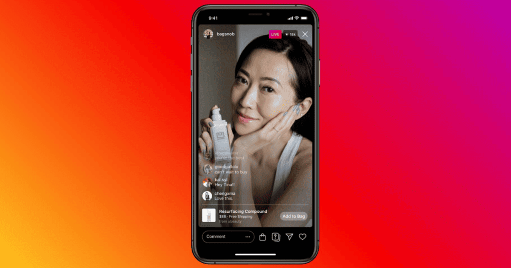 Screenshot of Instagram Live Shop.
