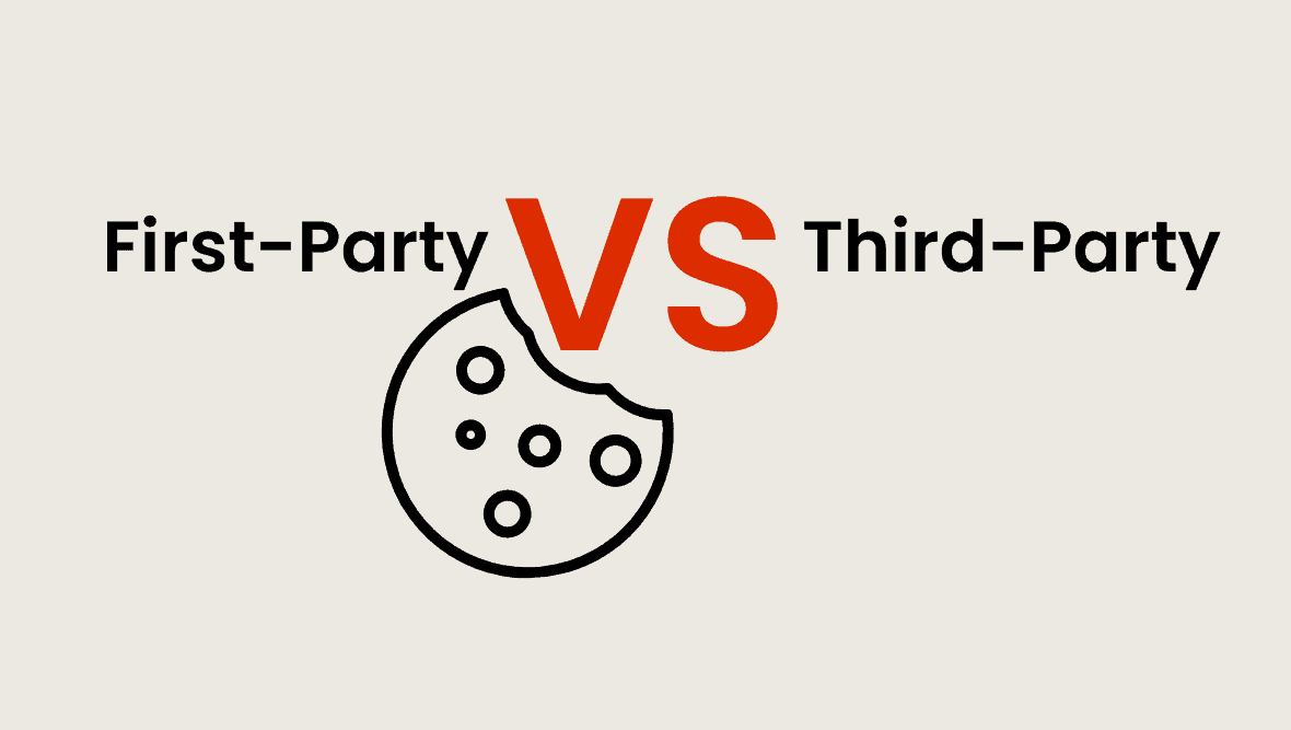 Infographic with black First-Party vs Third-Party text on beige background.